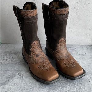 Ariat Brown Double Zipper Cowboy Boots Sz 9